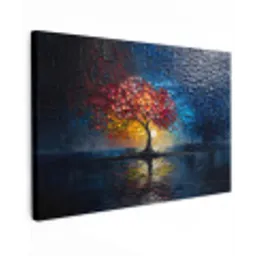 Boom - Blauw - Bladeren - Vakken canvas 2cm klein -z3d