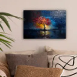 Boom - Blauw - Bladeren - Vakken canvas 2cm klein -sfeer1