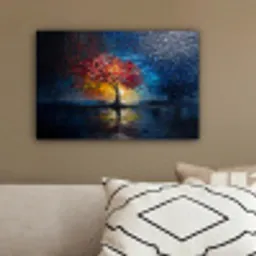 Boom - Blauw - Bladeren - Vakken canvas 2cm klein -sfeer3
