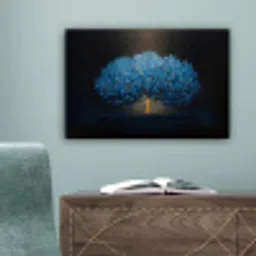 Boom - Blauw - Bladeren - Penseelstreken canvas 2cm klein -sfeer4