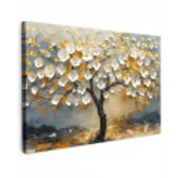 Boom - Bloemen - Goud - Beige canvas 2cm klein -z3d