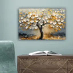 Boom - Bloemen - Goud - Beige canvas 2cm klein -sfeer4