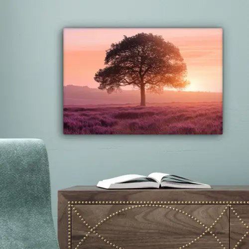 Boom - Heide - Zonsopgang canvas 2cm klein -sfeer4