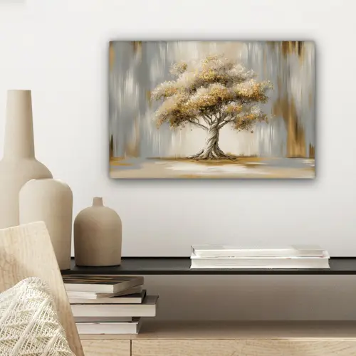Boom - Bladeren - Abstract - Wit canvas 2cm klein -sfeer6