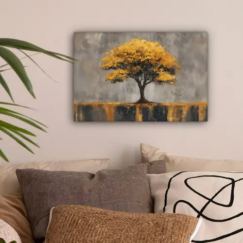 Boom - Bladeren - Goud - Abstract canvas 2cm klein -sfeer1