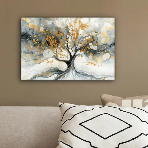 Boom - Modern - Abstract - Goud - Zwart - Wit canvas 2cm klein -sfeer3
