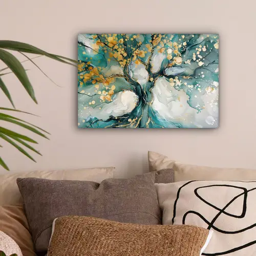 Boom - Modern - Verflook - Turquoise - Goud canvas 2cm klein -sfeer1