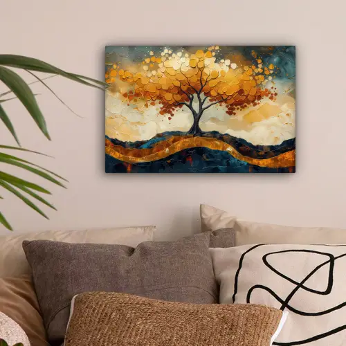 Boom - Natuur - Goud - Modern canvas 2cm klein -sfeer1