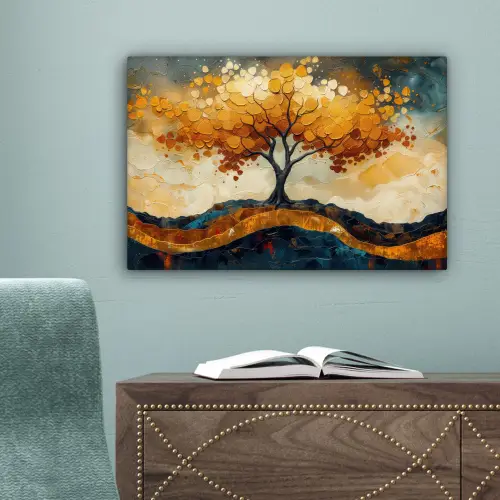 Boom - Natuur - Goud - Modern canvas 2cm klein -sfeer4