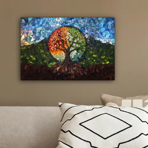 Boom - Seizoenen - Mozaïek - Bergen canvas 2cm klein -sfeer3