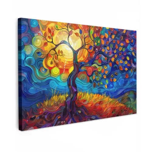 Boom - Zon - Verflook - Kleuren - Abstract canvas 2cm klein -z3d