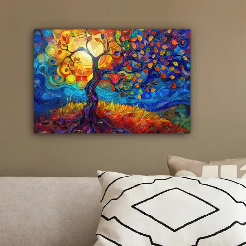 Boom - Zon - Verflook - Kleuren - Abstract canvas 2cm klein -sfeer3