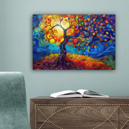Boom - Zon - Verflook - Kleuren - Abstract canvas 2cm klein -sfeer4