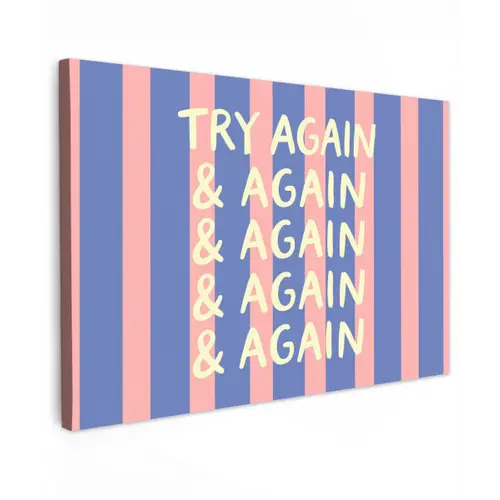 Try again - Strepen - Roze - Verticaal - Blauw canvas 2cm klein -z3d