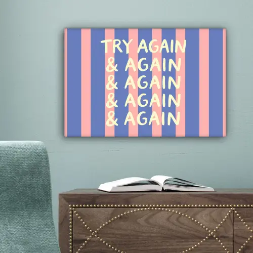 Try again - Strepen - Roze - Verticaal - Blauw canvas 2cm klein -sfeer4