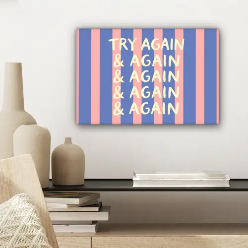 Try again - Strepen - Roze - Verticaal - Blauw canvas 2cm klein -sfeer6