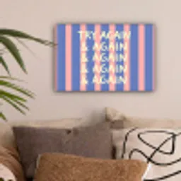 Try again - Strepen - Roze - Verticaal - Blauw canvas 2cm klein -sfeer1