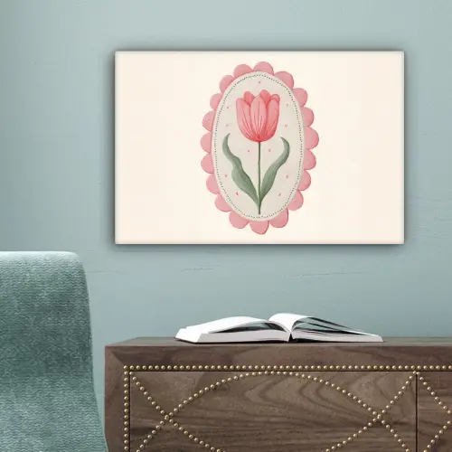 Tulp - Lijst - Ovaal - Illustratie canvas 2cm klein -sfeer4