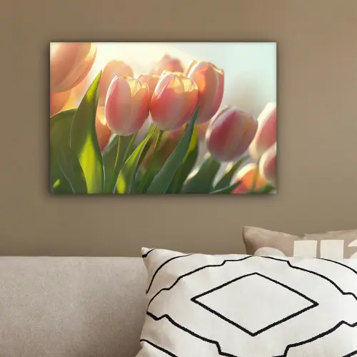 Tulpen - Roze - Zonnestralen canvas 2cm klein -sfeer3