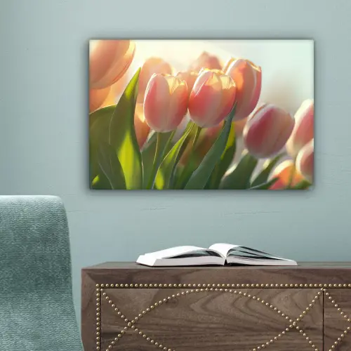 Tulpen - Roze - Zonnestralen canvas 2cm klein -sfeer4