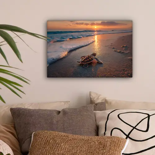 Schildpad - strand - Zonsondergang canvas 2cm klein -sfeer1