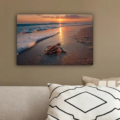 Schildpad - strand - Zonsondergang canvas 2cm klein -sfeer3