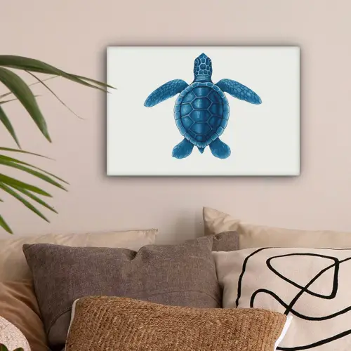Schildpad - Blauw - Schild canvas 2cm klein -sfeer1
