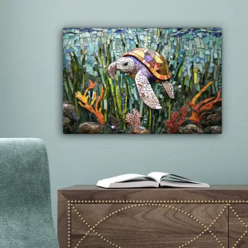Schildpad - Zeewier - Mozaïek canvas 2cm klein -sfeer4