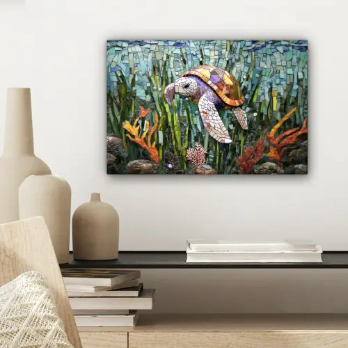 Schildpad - Zeewier - Mozaïek canvas 2cm klein -sfeer6