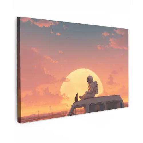 Busje - Kat - Zonsondergang - Oranje canvas 2cm klein -z3d