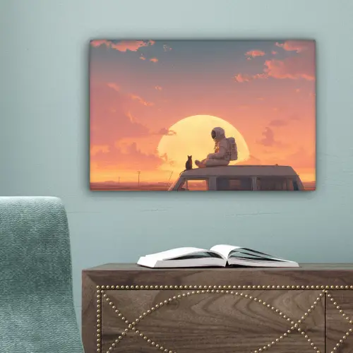 Busje - Kat - Zonsondergang - Oranje canvas 2cm klein -sfeer4