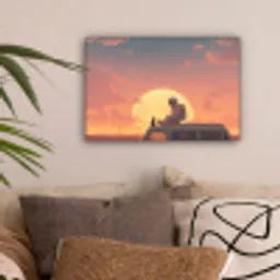Busje - Kat - Zonsondergang - Oranje canvas 2cm klein -sfeer1