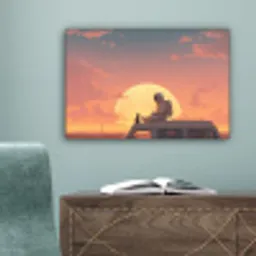 Busje - Kat - Zonsondergang - Oranje canvas 2cm klein -sfeer4