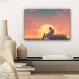 Busje - Kat - Zonsondergang - Oranje canvas 2cm klein -sfeer6