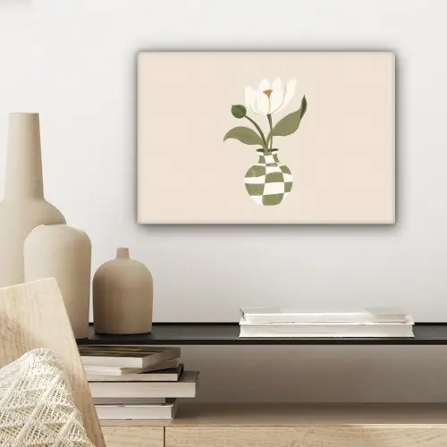 Vaas - Geruit - Bloem - Groen canvas 2cm klein -sfeer6