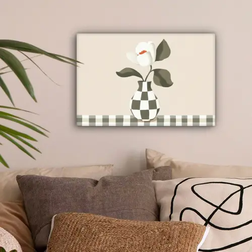 Vaas - Geruit - Groen - Bloem canvas 2cm klein -sfeer1