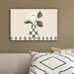 Vaas - Geruit - Groen - Bloem canvas 2cm klein -sfeer3