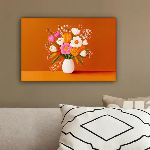 Vaas - Bloemen - Oranje canvas 2cm klein -sfeer3