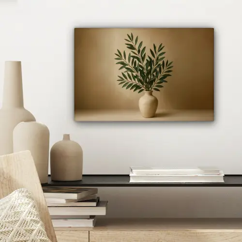 Vaas - Olijftakken - Bladeren - Beige canvas 2cm klein -sfeer6