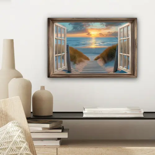 Doorkijk - Strand - Pad - Zonsondergang canvas 2cm klein -sfeer6