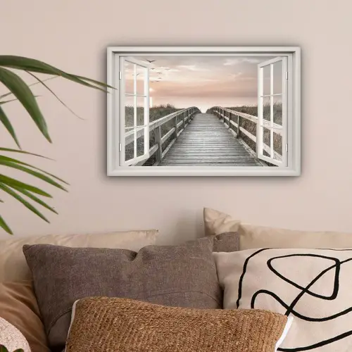 Doorkijk - Strand - Zee - Zonsondergang canvas 2cm klein -sfeer1