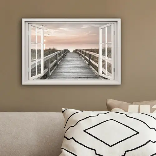 Doorkijk - Strand - Zee - Zonsondergang canvas 2cm klein -sfeer3