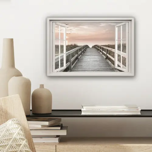 Doorkijk - Strand - Zee - Zonsondergang canvas 2cm klein -sfeer6