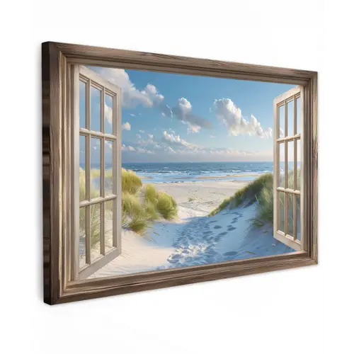 Doorkijk - Strand - Raam - Duinen - Zee canvas 2cm klein -z3d