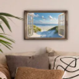 Doorkijk - Strand - Raam - Duinen - Zee canvas 2cm klein -sfeer1