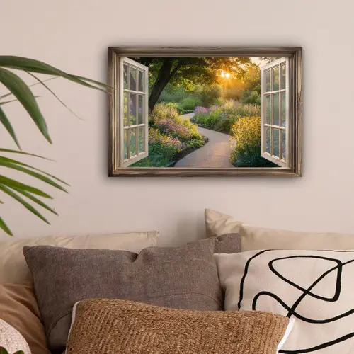 Doorkijk - Bloemen - Natuur - Zon - Pad canvas 2cm klein -sfeer1