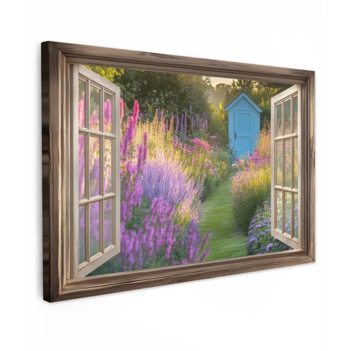 Doorkijk - Bloemen - Raam - Natuur canvas 2cm klein -z3d