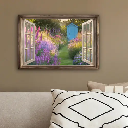 Doorkijk - Bloemen - Raam - Natuur canvas 2cm klein -sfeer3