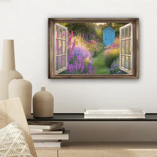 Doorkijk - Bloemen - Raam - Natuur canvas 2cm klein -sfeer6