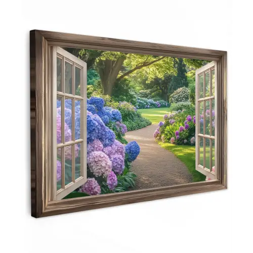 Doorkijk - Tuin - Raam - Hortensia - Bloemen canvas 2cm klein -z3d